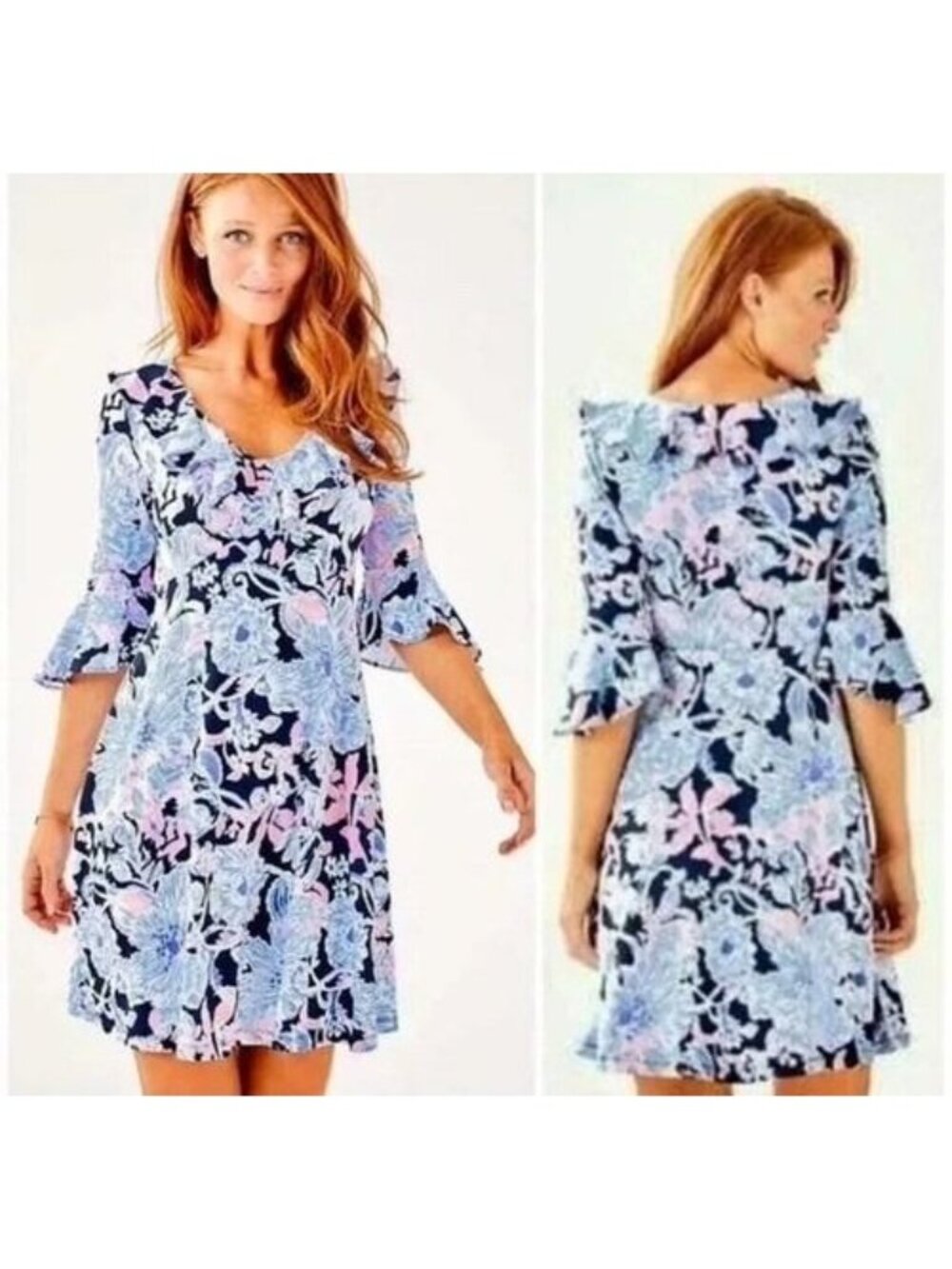 Lilly Pulitzer Stirling Dress Blue Pink Amore Please Ruffles Size Medium